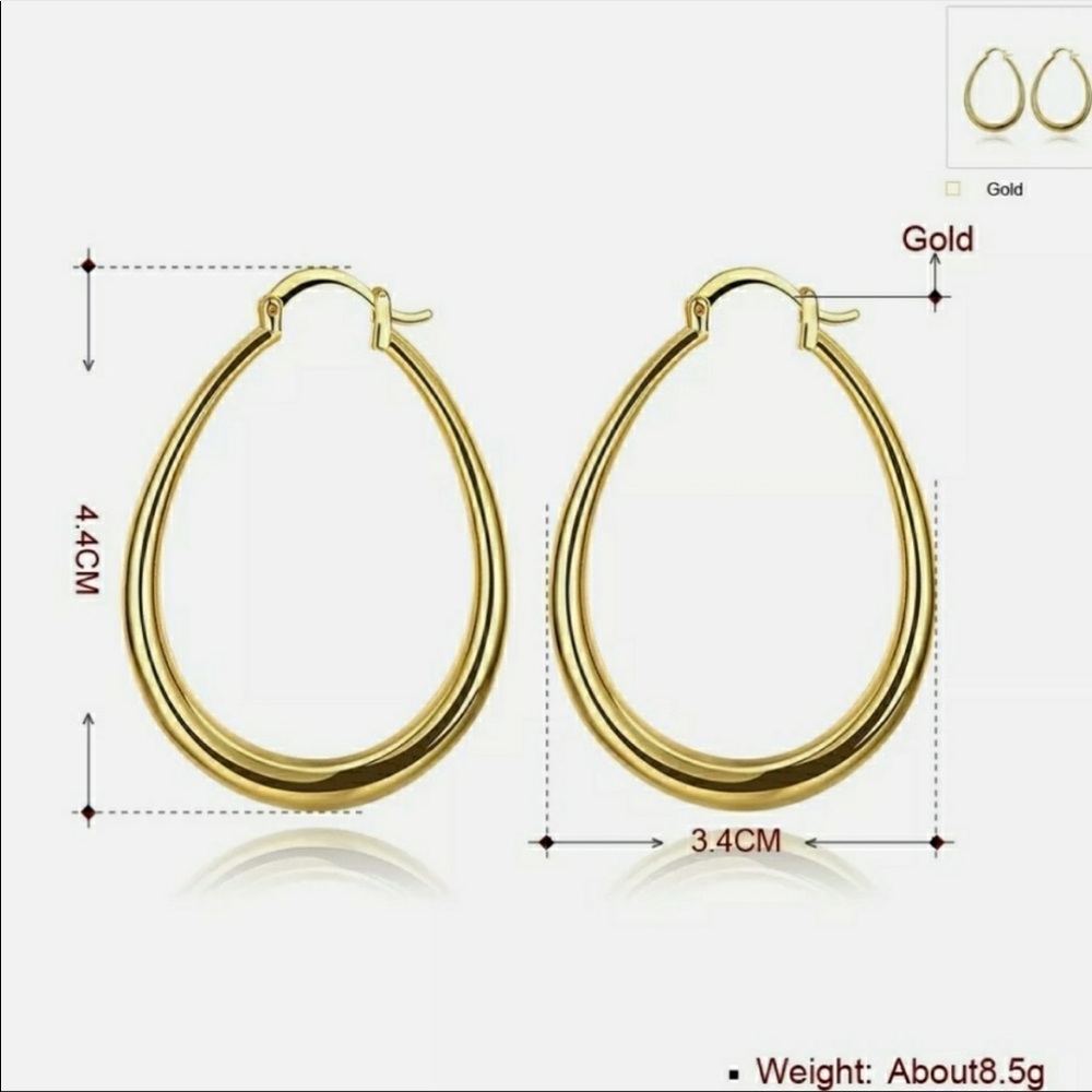NEW 18K GOLD OVAL HOOPS, NICE EARRINGS, CUTE EARRINGS - Picture 3 of 3